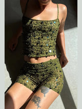 Sequins See Through Tank Top And Skirt Set